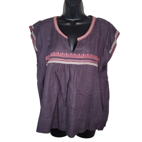 Lucky Brand Nwot Boho embroidered flutter sleeve top Medium - Picture 1 of 7
